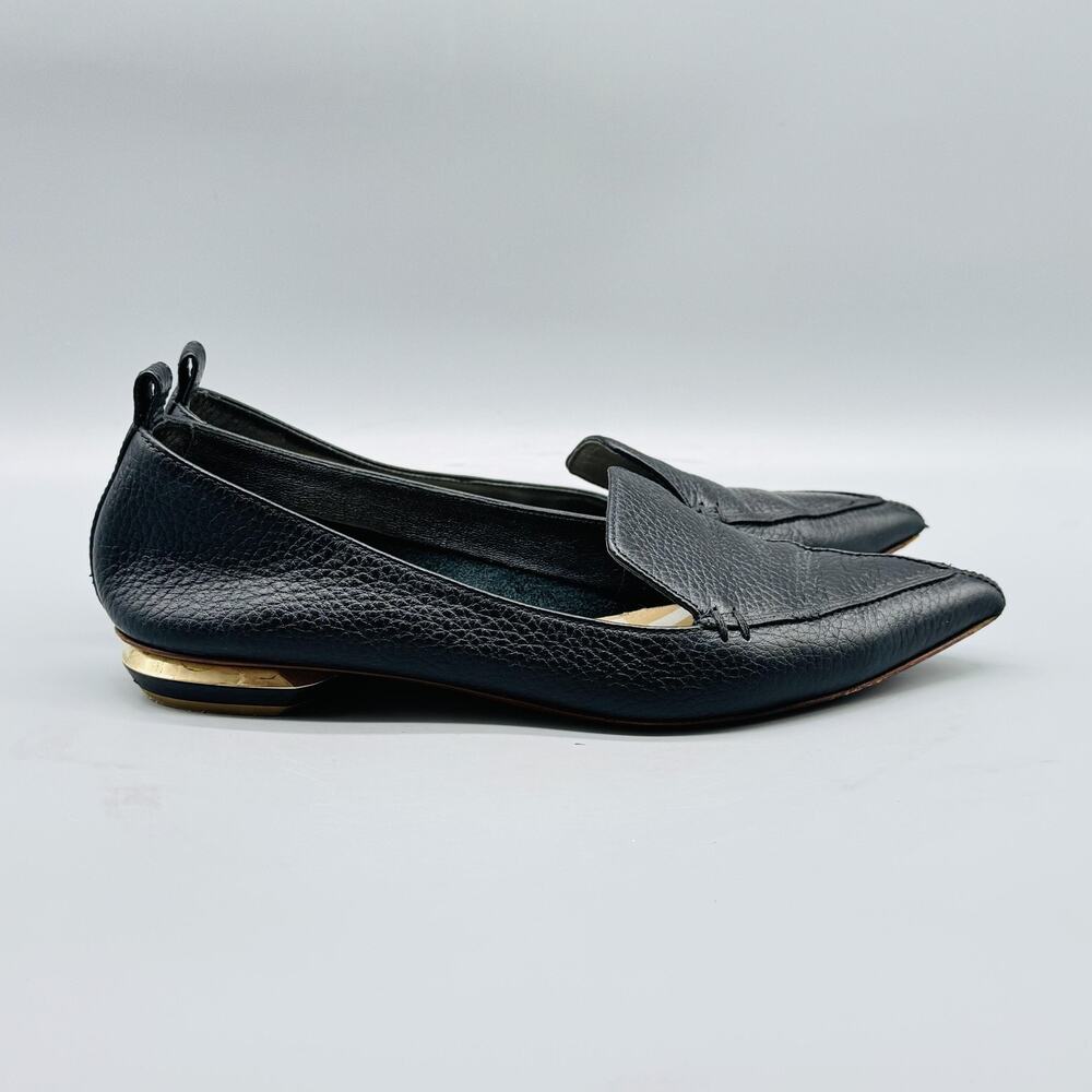 Nicholas Kirkwood Shoes Womens 5.5 Black Leather Loafer Beya Pointed Toe Gold